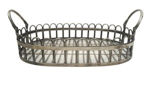 Plateau de service ovale en métal avec poignées, style vintage, vaisselle décorative durable - Product Image 1