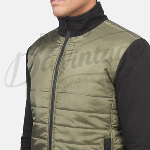 Veste d'hiver pour homme moderne à manches contrastées, couleur olive, style puffer, décontractée, chaude, rembourrée, coupe ajustée, fermeture éclair. - Product Image 6