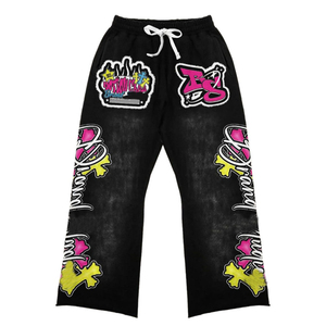 Ensemble survêtement SHY SPORTS personnalisé OEM streetwear, sweat à capuche zippé délavé à l'acide et pantalon de survêtement large rose avec imprimé et broderie en relief - Product Image 4