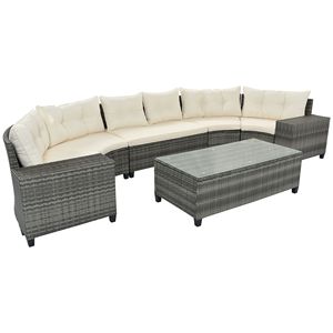 8 Piece All-Weather Outdoor <b>Wicker</b> Garden Set Half Moon Sectional with Curved Sofa and Rectangular <b>Coffee</b> <b>Table</b> PE Material - Product Image 5