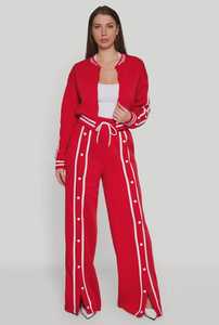 Pantalon de survêtement décontracté rouge pour femme, coupe ample, taille élastique, couleur unie, 100 % coton, poids moyen, respirant, idéal pour le printemps - Product Image 4