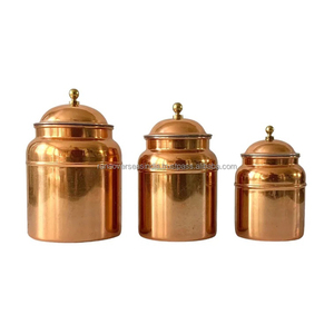 Boîte à café et sucre en cuivre pur de style vintage avec couvercle et boutons en laiton disponibles en différents modèles - Product Image 6