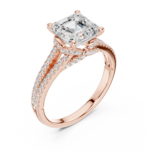 Anillo de diamante cultivado en laboratorio con corte Asscher en oro rosa de 14k, banda doble pavimentada de lujo, joyería de boda para mujer con certificado GRA - Product Image 5