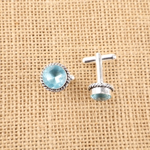 Designer Handmade Sky Blue Topaz Gemstone Cuff Links Set In 925 Sterling <b>Silver</b> Plated Jewellery For Unisex Uses Cuff Links - Product Image 1