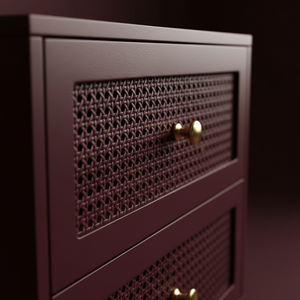 โต๊ะข้างโซฟา 2 ลิ้นชัก ดีไซน์ทันสมัย เป็นมิตรกับสิ่งแวดล้อม 5+ ช่องเก็บของ ทำจากไม้ยางพารา MDF ปิดผิวโอ๊ควีเนียร์ ตกแต่งด้วยหวาย เหมาะสำหรับห้องนั่งเล่น - Product Image 6