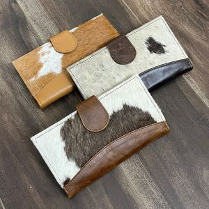 Nouveau portefeuille-pochette en cuir de vachette à poils 2025 pour femmes, style western, cuir véritable, portefeuille multi-usages de créateur à double rabat - Product Image 4