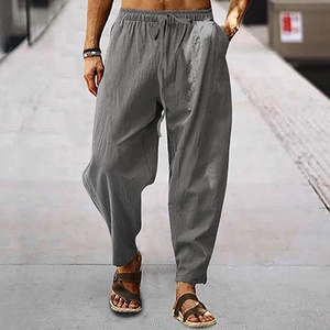 Men's Linen Harem <b>Pants</b> Elastic Waist Drawstring Casual Loose Fit Breathable <b>Summer</b> Trousers With Side Pockets - Product Image 5