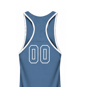 Steel Blue White Swim Tank <b>Top</b> Sleeveless <b>Racerback</b> Lightweight Quick Dry Breathable Training Performance Athletic Swimwear - Product Image 4