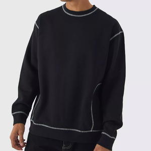 Sweat-shirt à col rond pour homme, surdimensionné, couleur unie, tricoté, 100% coton, style minimaliste, vêtements d'automne - Product Image 1