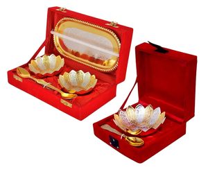 Gold Silver Brass Polished Round Bowl with Tray and Spoon Royal Luxury Velvet Box Packing Premium Dry Fruit Serving - Product Image 6