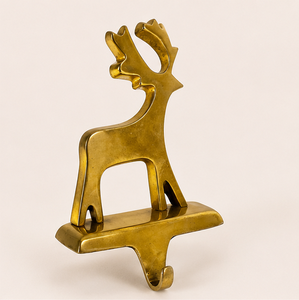 Vintage Solid Brass Reindeer <b>Stocking</b> <b>Holder</b> For Mantle Heavy Duty Weighted Gold Metal Christmas <b>Stocking</b> Hanger For Fireplace - Product Image 1