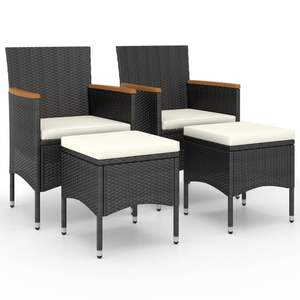Ensemble de 4 chaises et tabourets de jardin blanc crème et noir pour un confort extérieur - Product Image 2