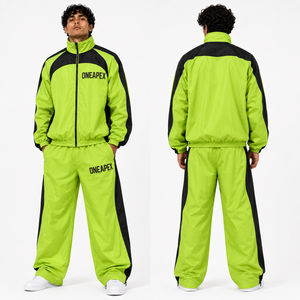 Ensemble de survêtement pour homme vert néon et noir, veste coupe-vent légère, pantalon de jogging, vêtements de sport, ensemble streetwear - Product Image 2