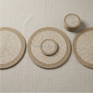 Sustainable Handmade <b>Woven</b> Placemat and <b>Coaster</b> Set Reusable Fabric Dining Table Mats Wholesale OEM - Product Image 1