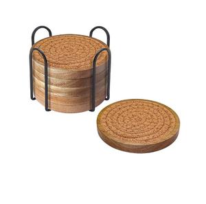Ensemble de 6 sous-verres en bois avec support, sous-verres absorbants pour café et tables à manger, décoration de maison de style campagnard, accessoires de bar - Product Image 6
