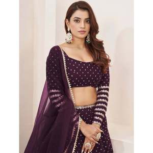 Encantador Lehenga Choli de Georgette con Lentejuelas Moradas para Recepción de Boda - Product Image 5