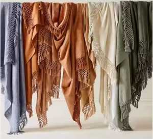 หรูหราตกแต่งโยนผ้าห่มผ้าฝ้ายน้ําหนักเบา Tufted โยนทอผ้าห่ม boho โยนสําหรับตกแต่งห้องนั่งเล่น - Product Image 1