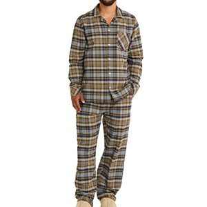 <b>Men's</b> Plaid Flannel <b>Pajama</b> <b>Set</b> Long Sleeve Full Length Cotton Sleepwear Autumn Casual Wear With Pockets - Product Image 1