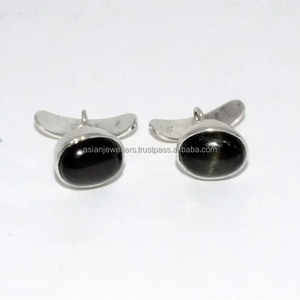 Boutons de manchette étoile noire en argent sterling 925 - Product Image 1