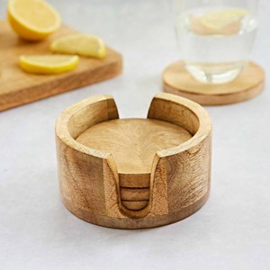 Ensemble de sous-verres en bois de manguier avec support |   Bois naturel artisanal |   Vente en gros - Product Image 1