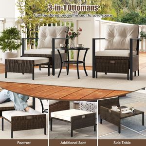 Set di Mobili da Giardino in 5 Pezzi - Divano in Rattan, Tavolino con Vetro Temperato, Sedute Imbottite - Perfetto per Cortile e Terrazza - Product Image 6