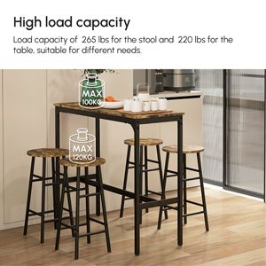 Set Tavolo Industriale per Colazione, per Casa, Ufficio o Seminterrato, 5 Pezzi, Tavolo e Sedie Alte da Bar con Struttura Stabile, 4 Posti - Product Image 4