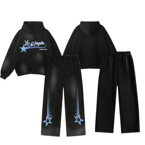 Survêtement d'hiver tendance pour homme avec impression DTF personnalisée, sweat à capuche à épaules tombantes de haute qualité et pantalon à poches - Product Image 4