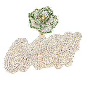 Pendentif Fleur en Moissanite Plaqué Argent 925 de Luxe avec Motif Rose Billet de Dollar Micro-Pavé Charme Unisexe - Product Image 1