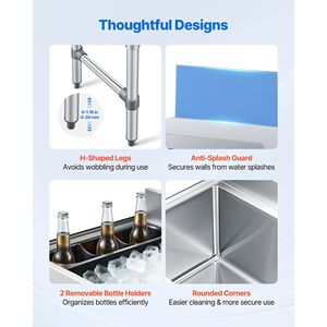 Contenitore per Ghiaccio in Acciaio Inox per Cucina Commerciale, Capacità Massima 29,6 Qt, Coperchio Scorrevole, 12 X 19 X 33 Pollici, Portabottiglie - Product Image 5