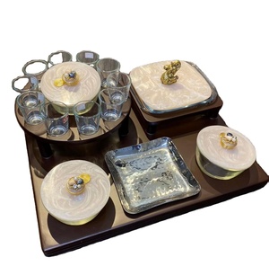 IndianExporter's Premium Wooden Snack Platter con Dip Bowls Cubiertos Soporte Venta a granel Food Snack Serving Set - Product Image 1