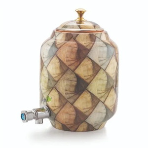 Distributeur d'eau artisanal en cuivre pur avec impression décorative en émail Meena, réservoir de 5 litres avec support en fer et robinet de qualité supérieure - Product Image 5
