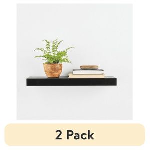 Set di 2 Mensole Galleggianti in Legno Nero da 18 Pollici per Soggiorno Moderno e Cucina, Espositori Decorativi - Product Image 1