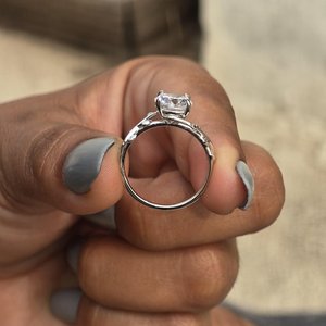 Bague en moissanite 1 carat, coupe ronde, style branche florale, argent 925 original, inspirée de la nature, cadeau pour petite amie - Product Image 6