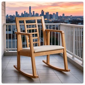 Fauteuil à bascule ergonomique en bois massif, robuste, pour intérieur, avec dossier respirant en forme d'échelle, chaise de relaxation naturelle - Product Image 1