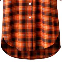 Vestido Camisero Largo a Cuadros Naranja Personalizado para Mujer, Estilo Túnica Oversize con Botones, Casual, Holgado, Manga Larga, de Franela de Algodón Suave - Product Image 6