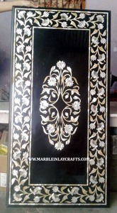 ท็อปโต๊ะทรงสี่เหลี่ยมทำมือสวยงาม ประดับด้วยหินอ่อนสีขาวขัดเงาแบบ Pietra Dura ใช้สำหรับโต๊ะรับประทานอาหารและโต๊ะห้องนั่งเล่น - Product Image 6