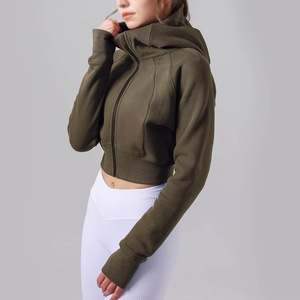 Chaqueta de Yoga L-u-l-u Nueva para Mujer, Otoño Invierno, Forro Polar, Corta, con Capucha, Cierre de Botones, Resistente al Viento, Sudadera Cálida - Product Image 6