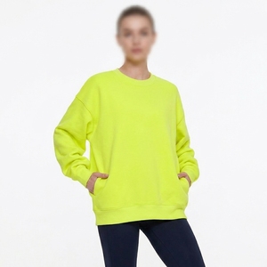 Sweat-shirt en molleton de coton personnalisé à col rond, coupe oversize, style vintage pour femme, épaules tombantes, prix de gros - Product Image 5