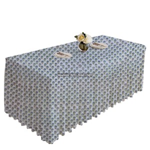 Elegant Stylish Eco-friendly 100% Cotton Hand Block Printed Pleated Table Cloth Floral Home Decor Living Room Wedding Woven - Product Image 1