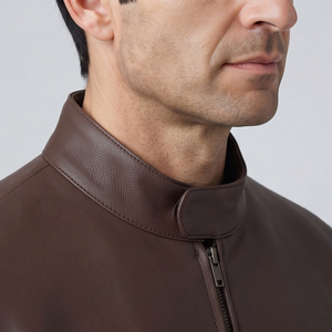 Wholesale Genuine Leather Sporty Long Motorcycle <b>Biker</b> <b>Jacket</b> with Stand Collar Zipper Closure Waist Belt & Chest Pocket-Unisex - Product Image 5