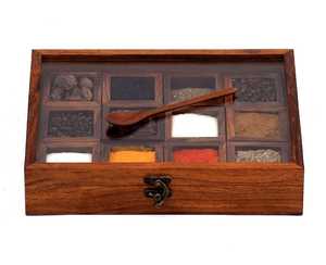 Handmade Wooden Spice <b>Box</b> – 12 Compartment Masala Dabba, Rustic Kitchen Organizer - Product Image 4