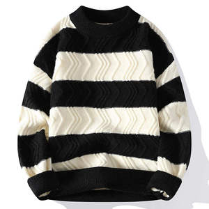 Pull en coton premium pour homme, tricot doux, manches longues, pour un style décontracté hivernal, confort quotidien et superposition - Product Image 2