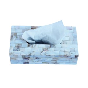 Caja de pañuelos rectangular de alta gama con incrustaciones de nácar y madera hecha a mano para decoración del hogar - Product Image 2