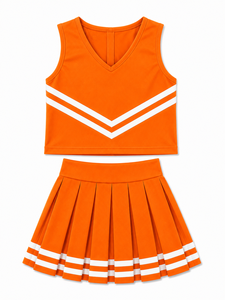 Uniforme de cheerleading personnalisé sublimé orange et blanc, haut court sans manches, jupe plissée, vêtements de sport d'équipe, vêtements OEM - Product Image 3