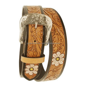 Cuero hecho a mano de alta calidad grabado con cuentas vaquero Rodeo cuero occidental herramientas cinturón Aleación de Zinc hebilla grabada - Product Image 3