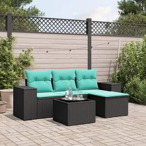 Ensemble de canapés de jardin en polyrotin noir 5 pièces avec coussins - Product Image 1