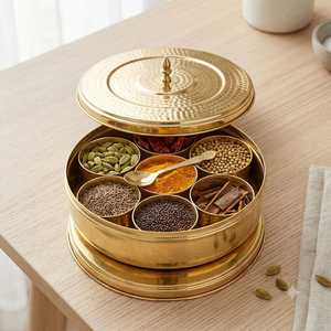 Golden Spice <b>Box</b> With Lid And Compartment For <b>Herbs</b> And Spices Metal <b>Herb</b> Storage Container Durable Design Hand Wash Only - Product Image 1