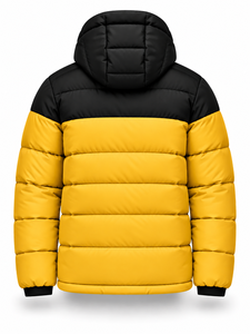 Men's <b>Yellow</b> Black Hooded Puffer <b>Jacket</b> <b>Waterproof</b> Windproof Casual Zipper Front Logo Polyester Wadding Winter Regular Length - Product Image 2