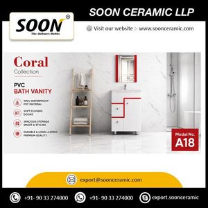 Meuble de salle de bain moderne SOON avec miroir, lavabo en céramique, finition PVC blanc, sur pied, 51 x 41 x 76 cm - Product Image 5