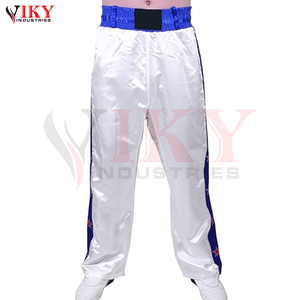 White Blue Kickboxing <b>Trousers</b> Full Contact For Adult Boxing Muay <b>Thai</b> Fitness & Karate Pants Polyester Satin Fabric <b>Trousers</b> - Product Image 2